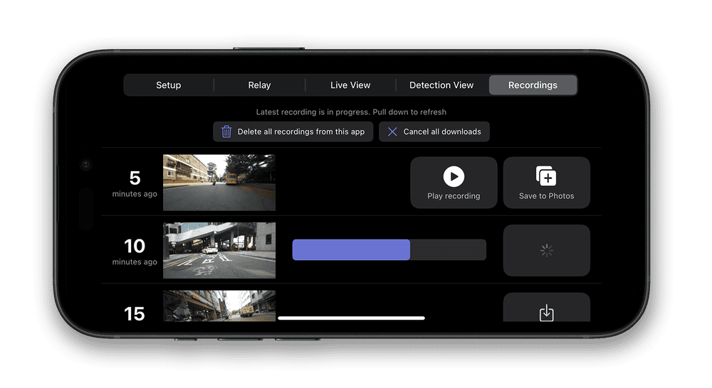Recordings view on iPhone